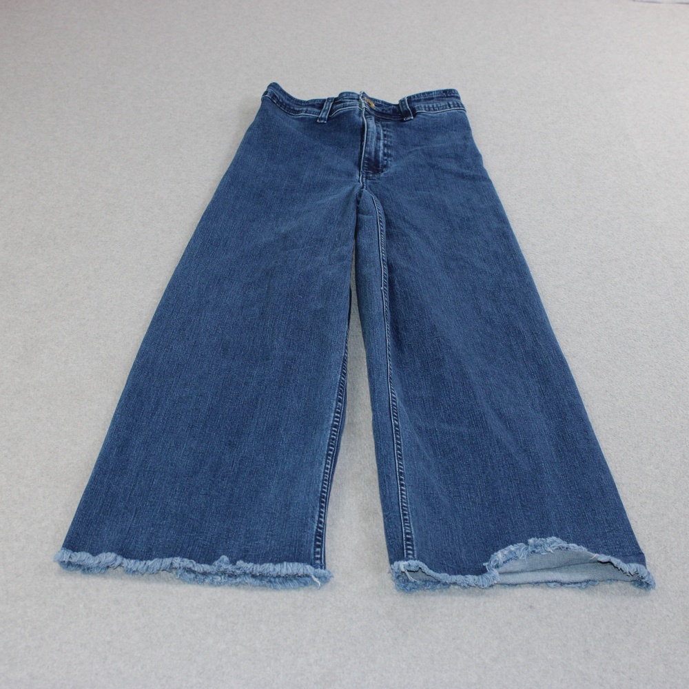 Billabong Jeans Women 24 Blue Medium Wash High Rise Wide Leg Raw Fringe Hem Y2K